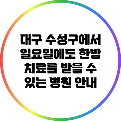 대구 수성구에서 일요일에도 한방 치료를 받을 수 있는 병원 안내