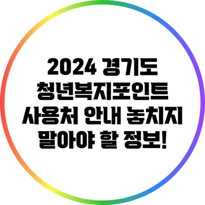 2024 경기도 청년복지포인트 사용처 안내: 놓치지 말아야 할 정보!