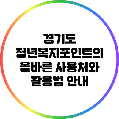 경기도 청년복지포인트의 올바른 사용처와 활용법 안내