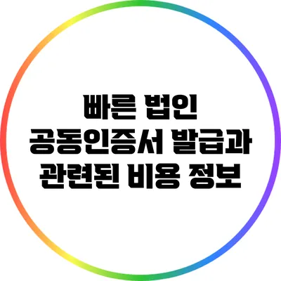 빠른 법인 공동인증서 발급과 관련된 비용 정보