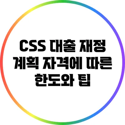 CSS 대출 재정 계획: 자격에 따른 한도와 팁