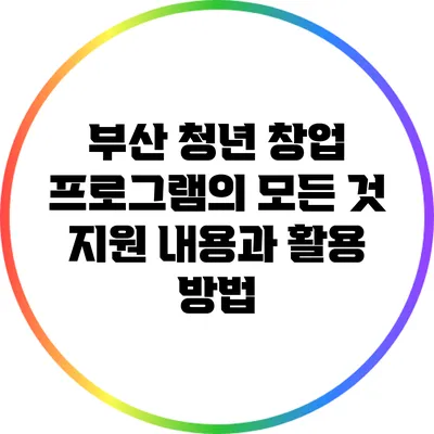 부산 청년 창업 프로그램의 모든 것: 지원 내용과 활용 방법