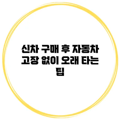 신차 구매 후 자동차 고장 없이 오래 타는 팁